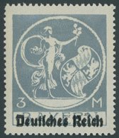 Dt. Reich 134IDD **, 1920, 3 M. Grautürkis Mit Doppeltem Aufdruck, Postfrisch, R!, Mi. -.- - Usati