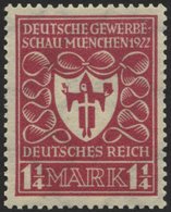 Dt. Reich 199b **, 1922, 11/4 M. Hellilarosa Gewerbeschau, Pracht, Gepr. Dr. Hochstädter, Mi. 90.- - Gebruikt