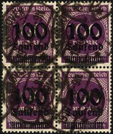 Dt. Reich 289a VB O, 1923, 100 Tsd. Auf 100 M. Graupurpur Im Viererblock, Linke Untere Marke Ein Zahn Etwas Verkürzt Son - Usati