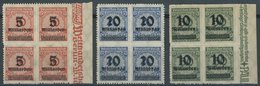 Dt. Reich 334-36B VB **, 1923, 5 Mrd. Auf 10 Mio. M. - 10 Mrd. Auf 50 Mio. M., Durchstochen, In Viererblocks, Postfrisch - Oblitérés