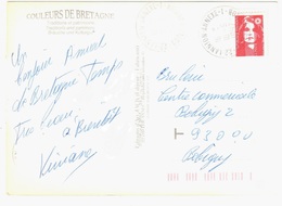 LANNION ANNEXE 1 Cotes Du Nord 22 Carte Postale Ob 18 9 1997 Marianne BRIAT Rouge Sans Valeur Timbre De Roulette Yv 2819 - Covers & Documents