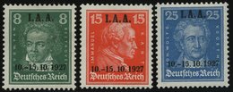 Dt. Reich 407-09 *, 1927, I.A.A., Falzreste, Prachtsatz, Mi. 65.- - Autres & Non Classés
