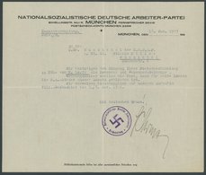 1927, Eigenhändiger Brief Von Schatzmeister Schwarz Auf Dienstbriefbogen Der NSDAP, Unterzeichnet Und Mit Hakenkreuzstem - Sonstige & Ohne Zuordnung