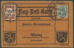 1912, 1 M. Gelber Hund Auf Flugpostkarte Mit 5 Pf. Zusatzfrankatur, Sonderstempel Darmstadt 19.6.12, Karte Feinst -> Aut - Zeppelins