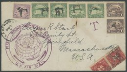 1929, Weltrundfahrt, US-Post, Lakehurst-Lakehurst, Bedarfsbrief Mit Killerentwertung Und 2x 5 C. Nachgebühr, Senkrecht G - Zeppelins