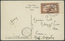 1931, Ägyptenfahrt, ägyptische Post, Postsonderstempel Kairo, Sondermarke Zu 50 Mm. Mit Plattenfehler Kurze 1, Karte Nac - Zeppelins
