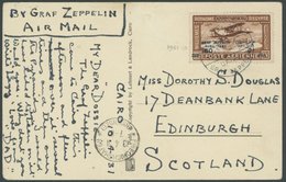 1931, Ägyptenfahrt, ägyptische Post, Postsonderstempel Kairo, Sondermarke Zu 50 Mm. Mit Plattenfehler 1951, Karte Nach S - Zeppelins