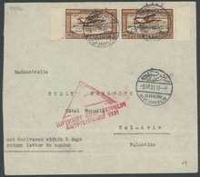 1931, Ägyptenfahrt, ägyptische Post, Palästina-Rundfahrt, Sonderstempel Alexandria, Brief Stärkere Bedarfsspuren -> Auto - Zeppelins