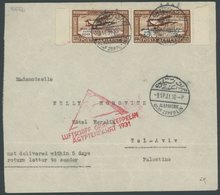 1931, Ägyptenfahrt, ägyptische Post, Palästina-Rundfahrt, Sonderstempel Alexandria, Brief Stärkere Bedarfsspuren -> Auto - Zeppelin