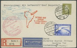 1932, 4. Südamerikafahrt, Anschlußflug Berlin, Frankiert U.a. Mit Mi.Nr. 423, Einschreibbrief Mit Deutschem Und Uruguayi - Zeppelin