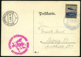 ZEPPELINPOST 427A BRIEF, 1936, Olympiafahrt, Bordpost, Prachtkarte - Zeppeline