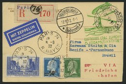 ZULEITUNGSPOST 177 BRIEF, Frankreich: 1932, 6. Südamerikafahrt, Einschreibkarte, Pracht - Poste Aérienne & Zeppelin