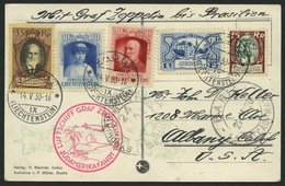 ZULEITUNGSPOST 57D BRIEF, Liechtenstein: 1930, Südamerikafahrt, Bis Bahia, Gute Frankatur, Prachtkarte - Posta Aerea & Zeppelin
