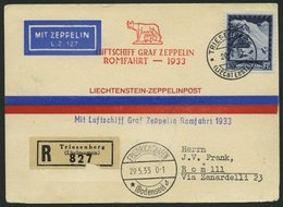 ZULEITUNGSPOST 207 BRIEF, Liechtenstein: 1933, Italienfahrt, Abgabe Rom, Prachtkarte - Poste Aérienne & Zeppelin