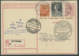 Niederlande: 1932, Fahrt In Die Niederlande, Auflieferung Ab Rotterdam, Bildpost - Ganzsachenkarte Leiden!, Einschreiben - Poste Aérienne & Zeppelin