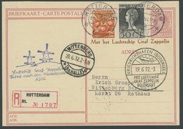 Niederlande: 1932, Fahrt In Die Niederlande, Auflieferung Ab Rotterdam, Bildpost - Ganzsachenkarte Leiden!, Einschreiben - Posta Aerea & Zeppelin