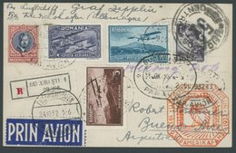 Rumänien: 1932, 9. Südamerikafahrt, Anschlussflug Ab Stuttgart, Frankiert U.a. Mit Mi.Nr.421-23, Einschreibkarte, Pracht - Posta Aerea & Zeppelin