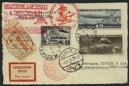 ZULEITUNGSPOST 223B BRIEF, Russland: 1933, 4. Südamerikafahrt, Anschlußflug Ab Berlin, Einschreibkarte, Mi.Nr. 400 Defek - Posta Aerea & Zeppelin