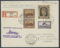 Saargebiet: 1933, 8. Südamerikafahrt, Frankiert U.a. Mit Mi.Nr. 103, Einschreib-Drucksache, Prachtbrief -> Automatically - Posta Aerea & Zeppelin