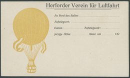 1911/2, HERFORDER VEREIN FÜR LUFTFAHRT, Ungebrauchte Ballon-Finderkarte, Karte Oben Waagerecht Gekürzt Sonst Pracht -> A - Montgolfières
