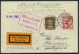 LUFTPOSTBESTÄTIGUNGSSTPL 52-02a BRIEF, HANNOVER, R3 In Rot, Auf Erstflug Bremen-Halle-Prag, Drucksache, Pracht - Airmail & Zeppelin