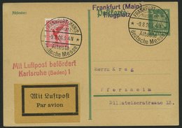 LUFTPOSTBESTÄTIGUNGSSTPL 59-02a BRIEF, KARLSRUHE 1, L2 In Rot, Postkarte Von FRANKFURT (MAIN) 2 Nach Pforzheim, Pracht - Luchtpost & Zeppelin