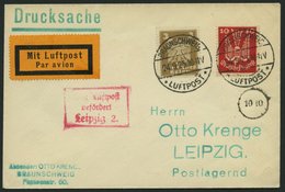 LUFTPOSTBESTÄTIGUNGSSTPL 68-01a BRIEF, LEIPZIG, R3 In Rot, Drucksache Von BRAUNSCHWEIG Nach Leipzig, Prachtbrief - Luchtpost & Zeppelin