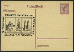 LUFTPOST-GANZSACHEN LPP 103 BRIEF, 19.4.1927, 15 Pf. Adler, 1. Postflug Breslau-Prag-München, Ungebraucht, Prachtkarte - Aviones