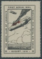 1918, 25 C. Spendenvignette Zeppelin-Abschuss Des Aero Clubs Of Canada, Feinst (dünne Stelle) -> Automatically Generated - Luft- Und Zeppelinpost