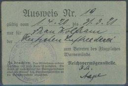 1920/1, Warnemünde: Flugplatzausweis Für Mitarbeiter Der Deutschen Luftreederei Mit Kaiserlichem Adlerstempel Kaiserlich - Zeppelin