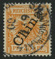 DP CHINA 5IIaPFII O, 1898, 25 Pf. Gelblichorange Steiler Aufdruck Mit Plattenfehler I In Reichspost Oben Gespalten, Klei - China (kantoren)