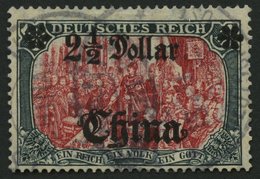 DP CHINA 47IALIIa O, 1906, 21/2 D. Auf 5 M., Mit Wz., Friedensdruck, Abstand 9 Mm, Gelblichrot Quarzend, Pracht, Gepr. J - Cina (uffici)