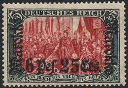 DP IN MAROKKO 58IAb *, 1911, 6 P. 25 C. Auf 5 M., Friedensdruck, Aufdruck Rußig, Falzreste, Pracht, Mi. 150.- - Deutsche Post In Marokko