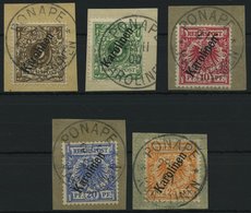 KAROLINEN 1-5IIa BrfStk, 1900, 3 - 25 Pf. Steiler Aufdruck, 5 Prachtbriefstücke, Mi. 160.- - Islas Carolinas