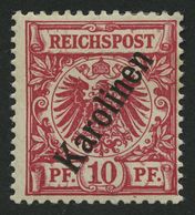 KAROLINEN 3IIc *, 1900, 10 Pf. Dunkelrosa Steiler Aufdruck, Falzrest, Pracht, Fotobefund Jäschke-L., Mi. 260.- - Carolines