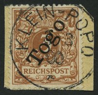 TOGO 1c BrfStk, 1898, 3 Pf. Lebhaftbraunocker, Stempel KLEIN-POPO, Prachtbrieftsück, Gepr. Jäschke-L., Mi. (160.-) - Togo