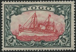 TOGO 23IIA *, 1919, 5 M. Grünschwarz/rotkarmin, Mit Wz., Kriegsdruck, Gezähnt A, Falzreste, Pracht, Gepr. Jäschke-L., Mi - Togo