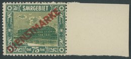 SAARGEBIET D 10 **, 1922, 75 C. Steingutfabrik, Rechtes Randstück, Postfrisch, Pracht, Mi. 100.- - Oficiales