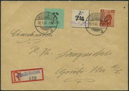 GROSSRÄSCHEN-VORLÄUFER V 9I BRIEF, 1945, 30 Pf. Uhrzeitklebezettel Mit Abart Wertangabe 10 Verbessert In 30 Mit Zusatzfr - Privatpost