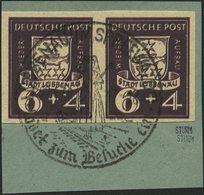 LÜBBENAU 2BDD Paar BrfStk, 1946, 6 Pf. Wiederaufbau, Ungezähnt, Doppeldruck, Im Waagerechten Paar Mit Sonderstempel Auf  - Sonstige & Ohne Zuordnung