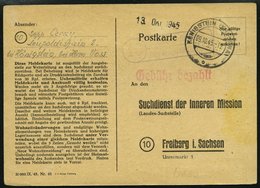 ALL. BES. GEBÜHR BEZAHLT KÖNIGSTEIN (KR PIRNA), 9.10.45, Roter L1 Gebühr Bezahlt Auf Suchdienstkarte, Feinst - Other & Unclassified