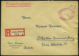 ALL. BES. GEBÜHR BEZAHLT LANDAU (PFALZ), 2.8.46, Roter Ellipsenstempel Gebühr Bezahlt, Handschriftlich 84 Pf., Auf Einsc - Autres & Non Classés