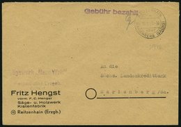 ALL. BES. GEBÜHR BEZAHLT REITZENHAIN über MARIENBERG (SACHS), 30.8.48, Violetter L1 Gebühr Bezahlt, Geschäftsbrief, Prac - Otros & Sin Clasificación