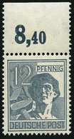 ALLIIERTE BES. 947POR **, 1947, 12 Pf. Dunkelgrautürkis, Plattendruck, Oberrandstück, Durchgezähnt, Pracht, Mi. 150.- - Otros & Sin Clasificación