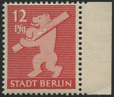 BERLIN UND BRANDENBURG 5AAwbx **, 1945, 12 Pf. Mittelkarminrot, Hellchromgelbes Papier, Glatter Gummi, Pracht, Gepr. Str - Other & Unclassified