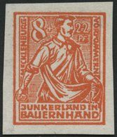 MECKLENBURG-VORPOMMERN 24PIIU (*), 1945, Probedruck: 8 Pf. Orange, Pergamentpapier, Ungezähnt, Pracht, Mi. 180.- - Autres & Non Classés