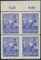 MECKLENBURG-VORPOMMERN 33xbUs VB **, 1946, 6 Pf. Violettblau, Kreidepapier, Senkrecht Ungezähnt, Im Viererblock Vom Ober - Autres & Non Classés