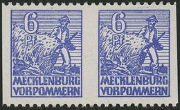 MECKLENBURG-VORPOMMERN 33xbUs Paar **, 1946, 6 Pf. Violettblau, Kreidepapier, Senkrecht Ungezähnt, Im Waagerechten Paar, - Sonstige & Ohne Zuordnung