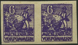 MECKLENBURG-VORPOMMERN 33ydU Paar **, 1946, 6 Pf. Dunkelrotviolett, Graues Papier, Ungezähnt, Im Waagerechten Paaar, Pra - Sonstige & Ohne Zuordnung