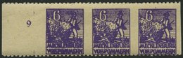 MECKLENBURG-VORPOMMERN 33ydUs **, 1946, 6 Pf. Dunkelrotviolett, Graues Papier, Senkrecht Ungezähnt, Im Waagerechten Drei - Autres & Non Classés